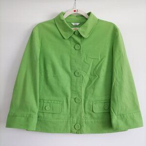 Talbots Womens Light Green 3/4 Sleeve Stretch Button Up Denim Jacket Size 12